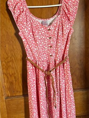 No Boundaries Pink Floral Button-Front Dress with Braided Belt